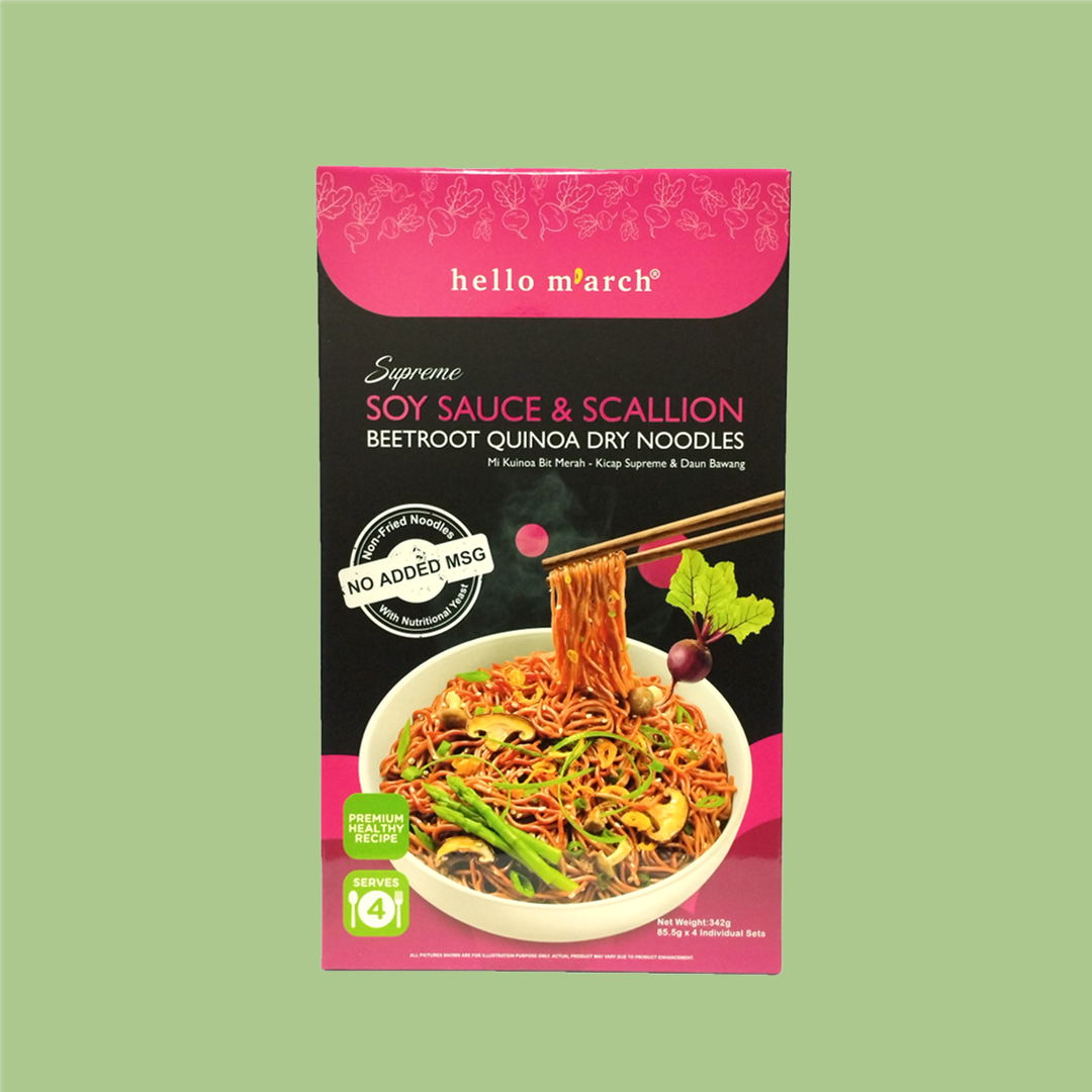 Supreme Soy Sauce & Scallion Beetroot Quinoa Dry Noodles Hello M'arch